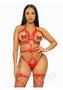 Leg Avenue Convertible Vegan Leather O-ring Studded Harness Teddy With Panty-straps, And Bow - Small - Red